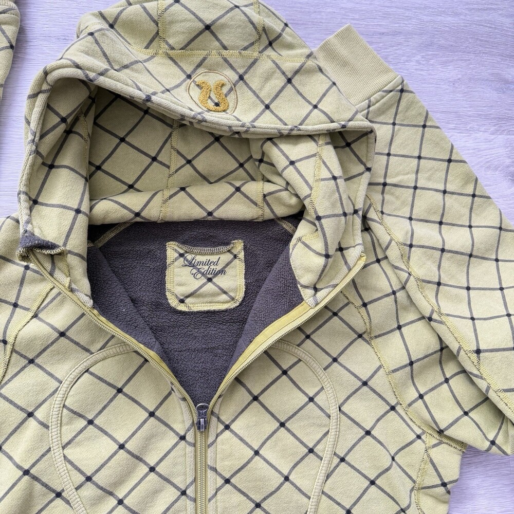 Lululemon LIMITED EDITION Scuba Hoodie Zip Up Lime Green Diamond Grid Size 10/12 - Picture 7 of 10